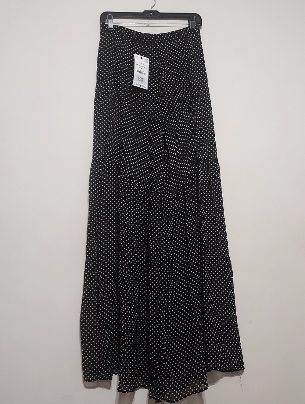 Zara Zw Collection Polka Dot Wide-Leg Semi-sheer Tiered High Waist Pants Sz-M - Picture 11 of 15